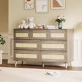 47.2 Inch Wide Rattan 7-Drawer Dresser Natural Finish with Wood Tone Legs Multi-Use Storage Organizer for Living Room Closet Nursery