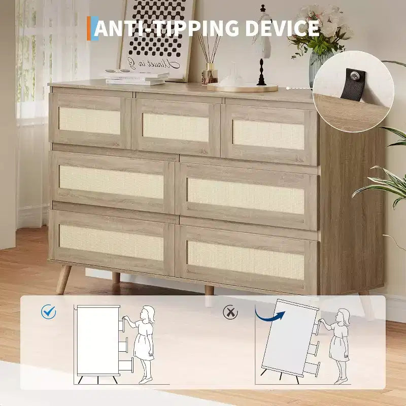 commode en rotin à sept tiroirs