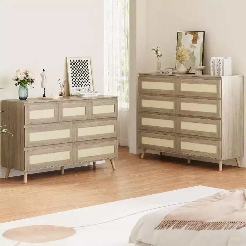 commode en rotin à sept tiroirs