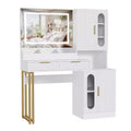 GustoWave Vanity Desk with Mirror Fluted Modern Makeup Table Drawers & Cabinets 3-Color LED Lighting Large Storage Capacity