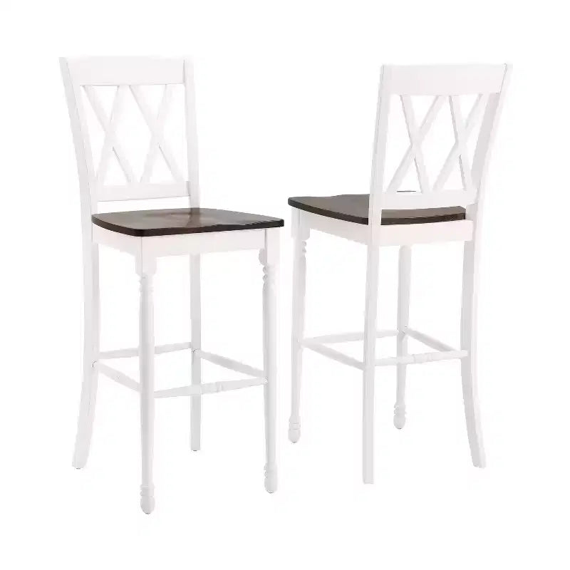 Set of 2 Shelby Barstools Distressed White - Crosley: Molded Wood Seat Rubberwood Legs Armless Design