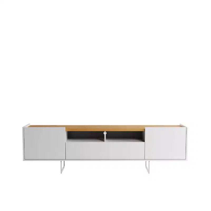 Winston TV Stand for TVs up to 65" White/Cinnamon - Manhattan Comfort: Entertainment Center with Cable Management