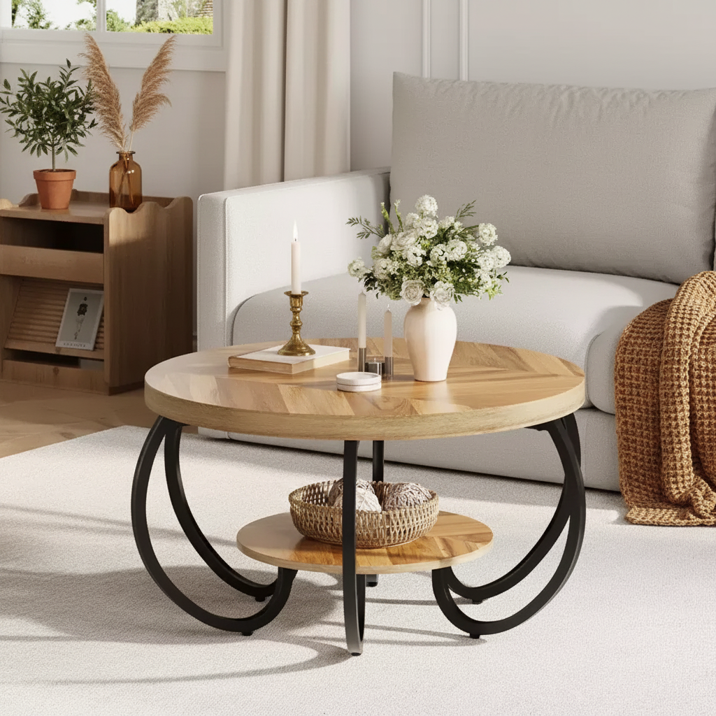 Table basse ronde à double plateau